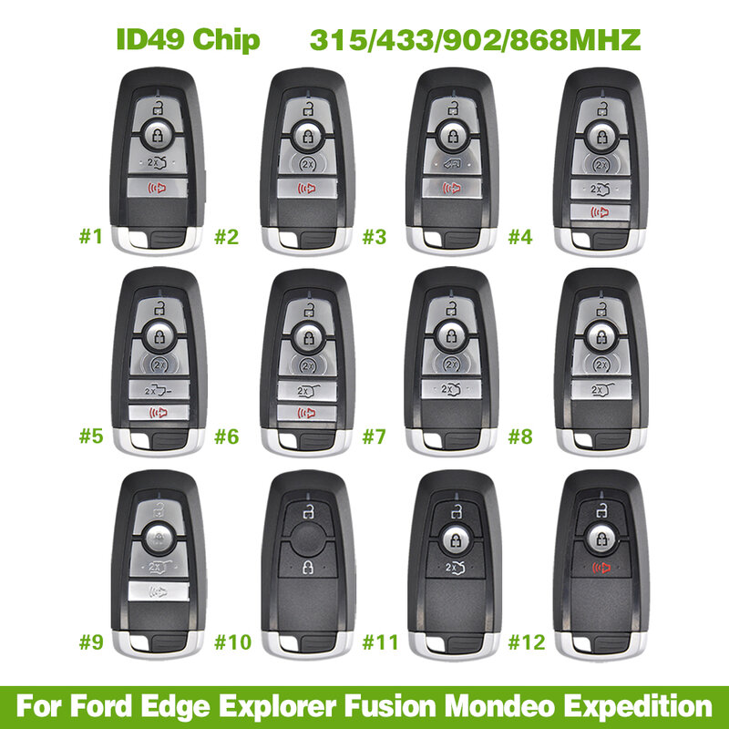 รีโมทรถยนต์ Fob สำหรับ Ford Edge Explorer Fusion Mondeo Expedition 2017-2019 Smart Key FCCID M3N-A2C93142600 315/434/868/902Mhz