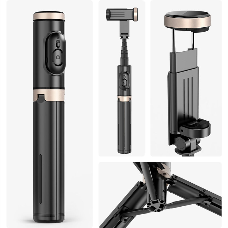 Roreta-Perche à selfie Bluetooth pliable sans fil, trépied avec obturateur, monopode, photographie en direct pour iPhone, nouveau, 2024