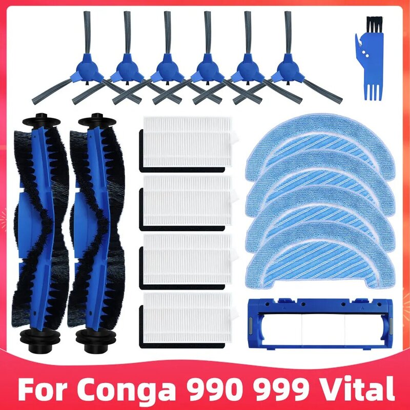 Replacement For Cecotec Conga 990 Vital / Conga 999 Vital Robot Vacuum Cleaner Spare Parts Main Side Brush Hepa Filter Mop Rag