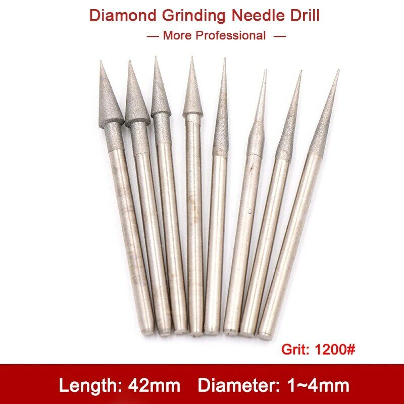 2Pcs 2.35Shank 1~4mm Diamond Grinding Needle Drill Rods For Bur Bit Needle Carving Punch Amber Beeswax Jade Agate Rotary Tools