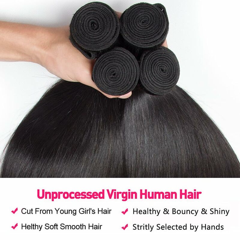 Bundles de cheveux humains raides pour femmes, cheveux vierges brésiliens, 100% non transformés, faisceaux noirs naturels, 3 faisceaux, 22 ", 24", 26"