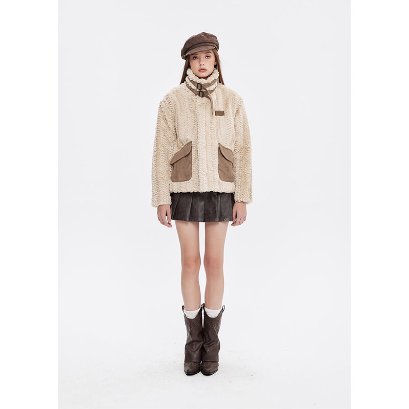 Американская ретро куртка из овечьей шерсти с хлопковой подкладкой, уличная мода Y2K, трендовая теплая утепленная куртка с воротником-стойкой