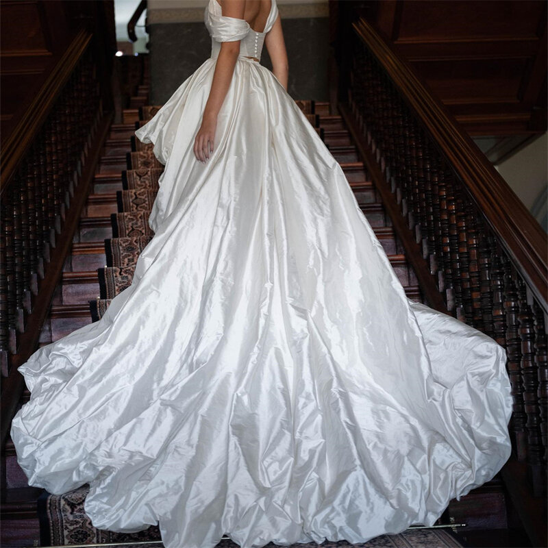 20039 # foto asli gaun pernikahan Taffeta lipit elegan untuk pengantin 2024 gaun pengantin wanita pesta malam punggung terbuka dengan atasan korset