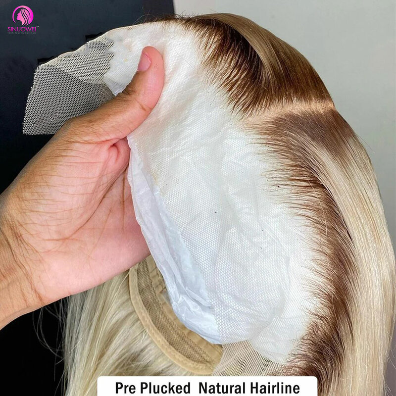 Perruque Bob Lace Front Wig Naturelle Lisse, Cheveux Courts, Blond Miel Ombré T4/180%, 13x4, Densité 613, pour Femme