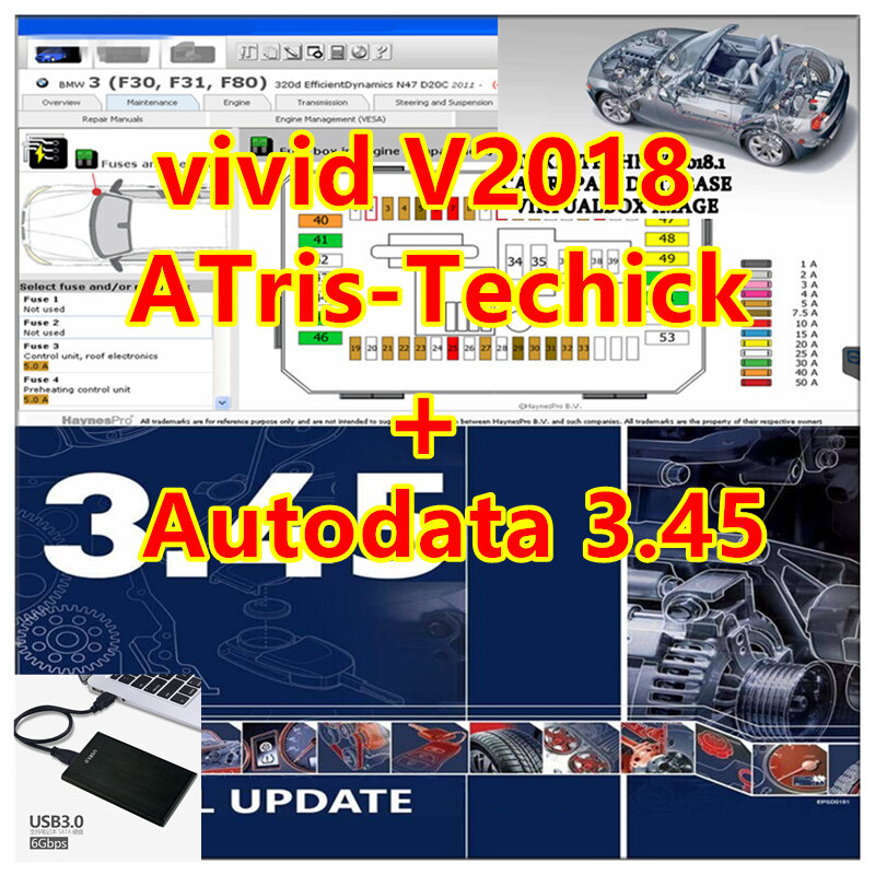 Software de reparación de automóviles, Software de taller Vivid 2023, 2018, atris-technik Europa, software de Reparación Automotriz + software autodata 2018, 3,45
