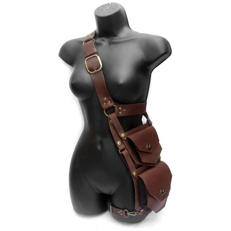 Средневековая Регулируемая модная поясная сумка на одно плечо в стиле ретро-панк, двойная сумка, однотонная диагональная Спортивная уличная Декорация
