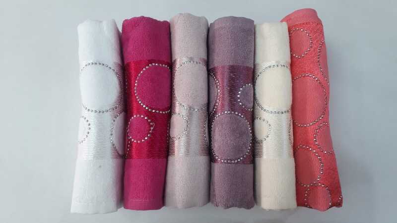 Super Soft Velvet 6 Units Turkish Towel Set- Embroidered 30x50 cm Kitchen Towels Set