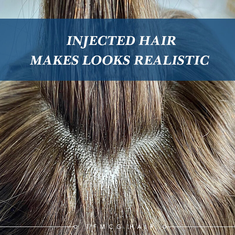 Męskie protezy włosów 0.1-0.12mm wtrysku skóry człowiek peruka trwałe peruki dla mężczyzn 100% ludzki System włosów jednostka kapilarna proteza