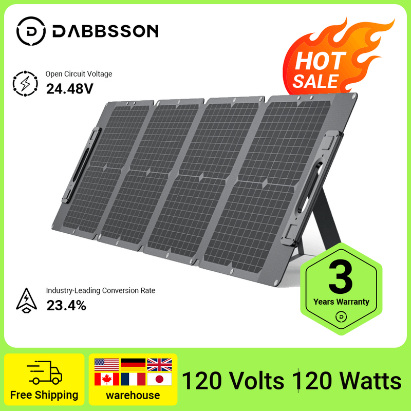 Dabbsson-Painel Solar Portátil, 120 Wattfor Estação de Energia Portátil, Bateria Portátil DBS120S, Bateria Externa Dobrável, IP67 para RV