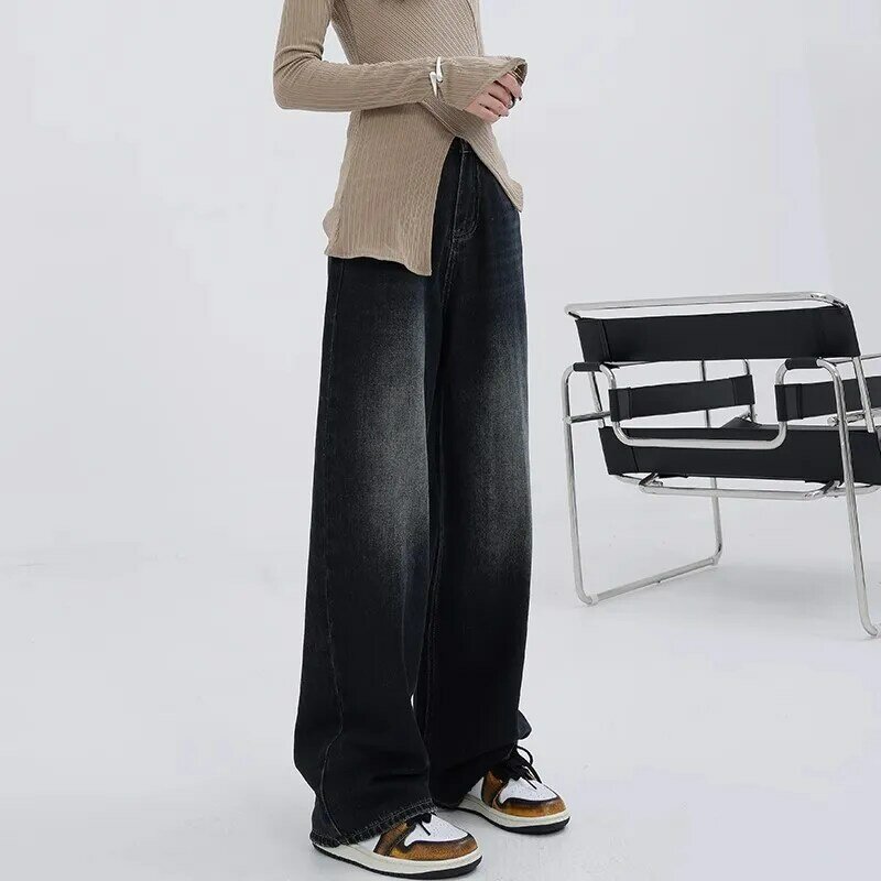 Baggy Denim Hosen hohe Taille Frauen gerade Jeans amerikanische Mode Vintage Streetwear Stil weites Bein Jean weiblich