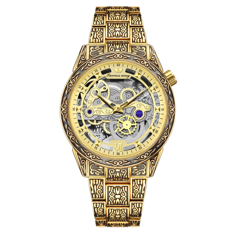 Klasyczny męski Retro Classic szkieletowy zegarek kwarcowy biznesowy luksusowe zegarki na rękę relogio masculino
