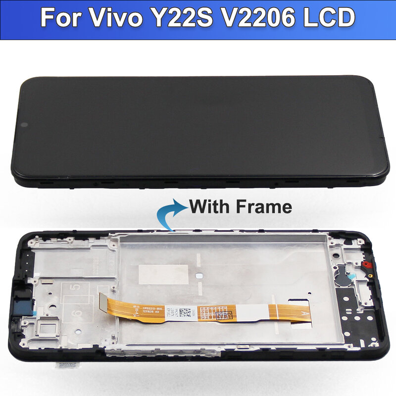 6.55" Original For Vivo Y22 V2207 LCD Display Touch Screen Digitizer Assembly For vivo Y22s V2206 LCD with Frame Repair Parts