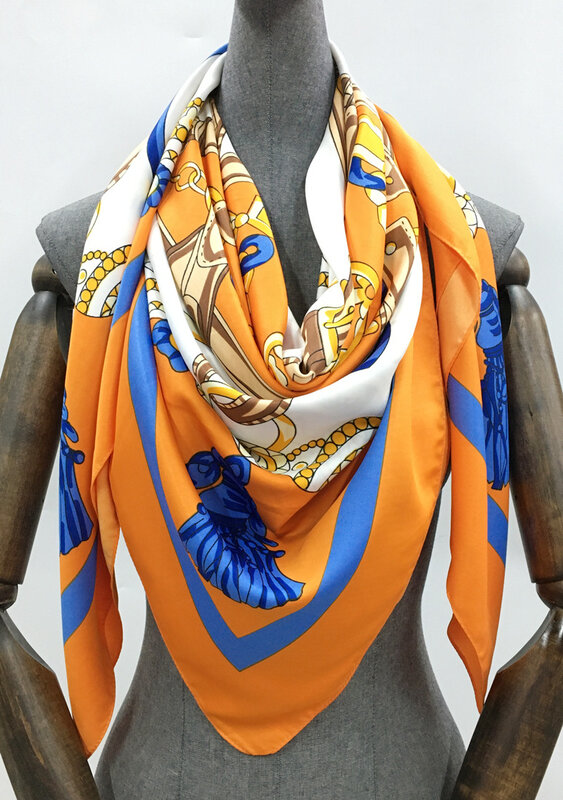 130cm Silk Square Scarf Belt Tassel Print Woman Scarves Wraps Fashion Neck Gaiter Shawl Foulards Silk Bandana Lady Hijabs