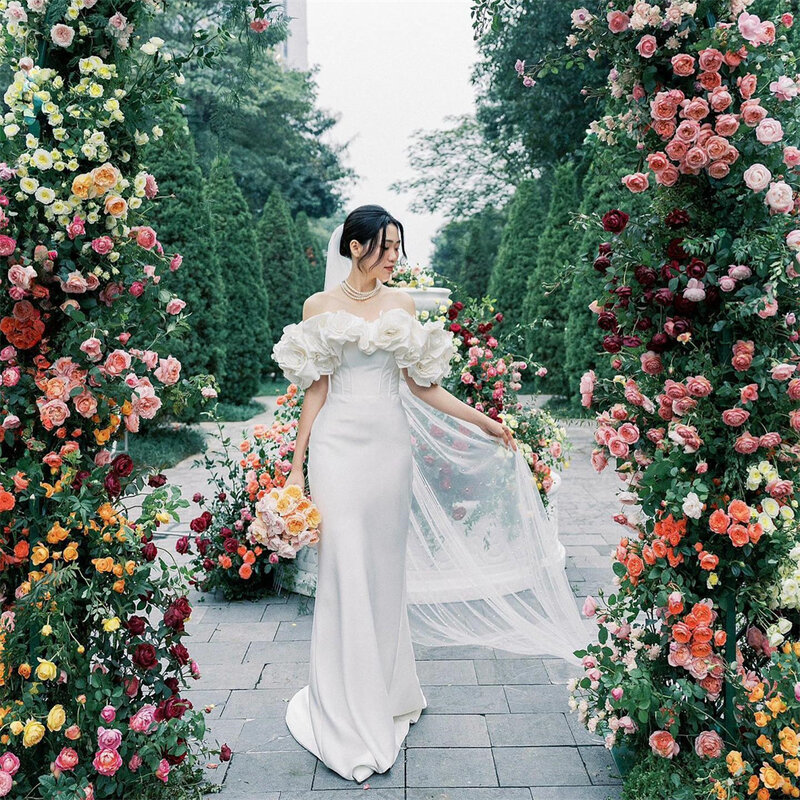 Vestido de novia con rosas 3D voluminosas para mujer, prenda de satén suave y elegante, estilo sirena, hecho a medida, 20076 #2024