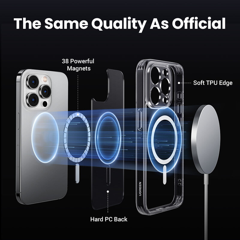 UGREEN casing iPhone, sarung HP magnetik untuk iPhone 15 14 13 12 Pro Max anti syok untuk iPhone 14 Pro Max 15 Plus 15pro Macsafe TPU