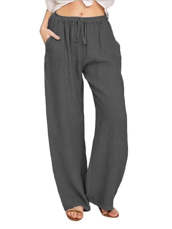 Women Cotton Linen Pants Casual Outfit Comfortable Loose Elastic Waist Oversized Beach Jogger Lounge Pants Vintage Woman Clothes