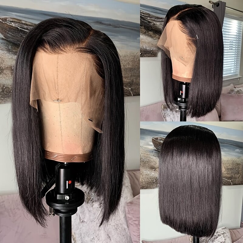180% плотность 5*5*1 кружевной передний парик из человеческих волос Короткие парики боб прямые человеческие волосы парики для женщин бразильские Remy человеческие волосы