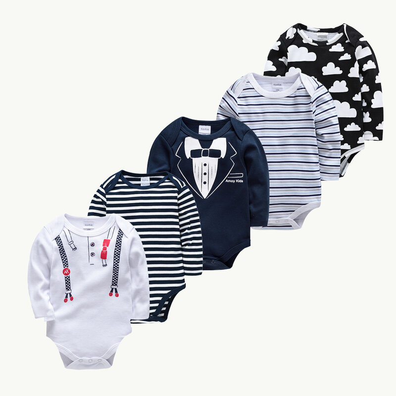 Bodysuit de manga comprida para bebê, corpo recém-nascido, macacão infantil menino, roupas infantis, pijamas, moda, 3 peças, 5 peças por lote