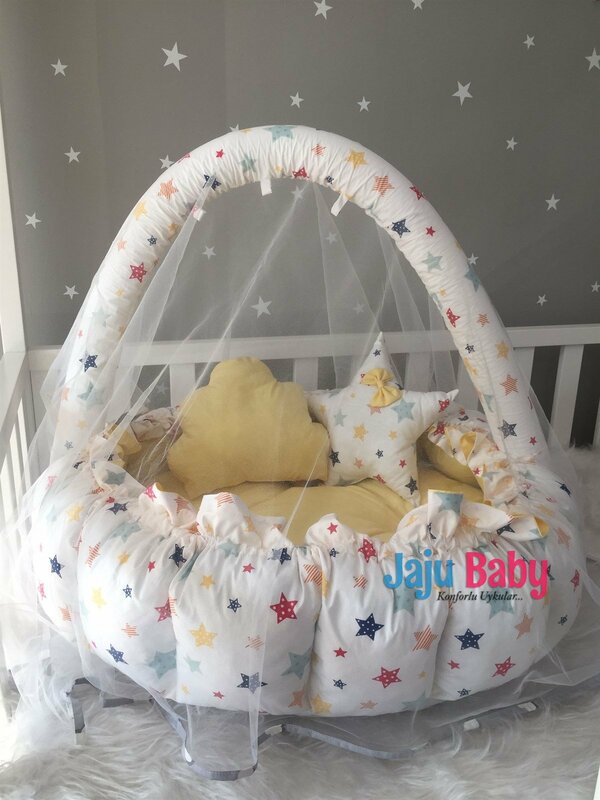 Handmade Yellow Star Patterned Design Luxury Play Mat Babynest Mosquito Net Tulle Toy Apparatus Set