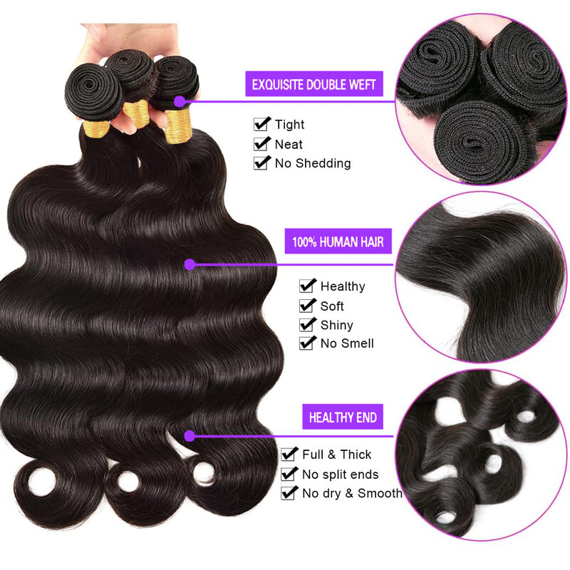28 30 32 Inch Brazilian Body Wave Human Hair with 13x4 Frontal Wavy Bundles Remy Hair Body Wave  Weaves Deals and Frontal