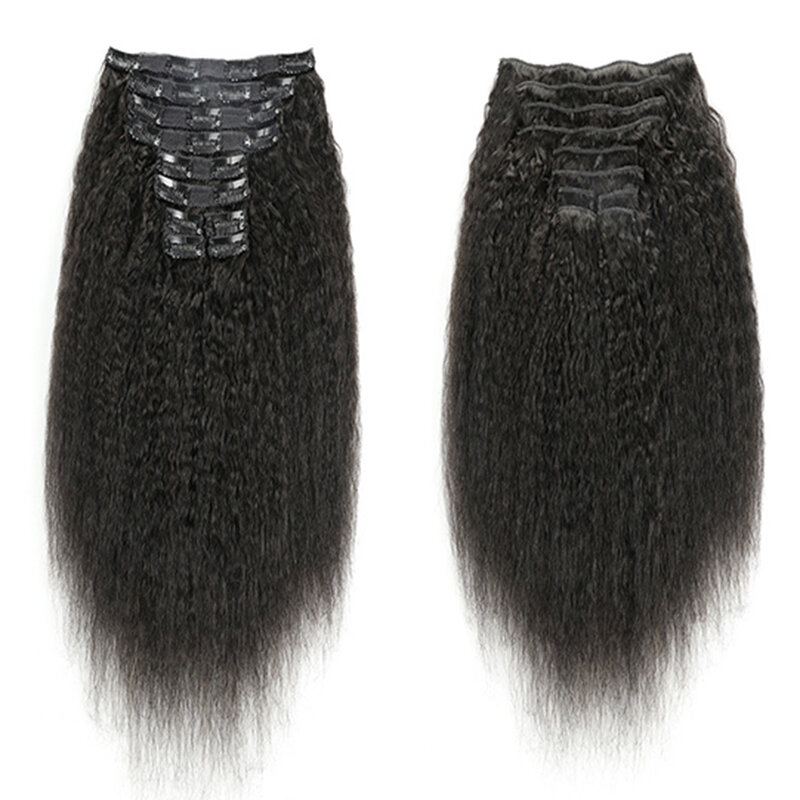 女性のための自然な黒のヘアエクステンション,滑らかなストレートクリップの人間の髪の毛,美容,10個,120g