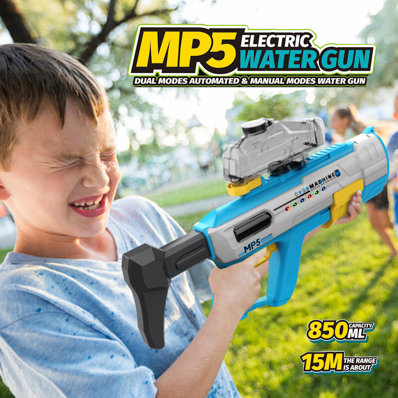 MP5サメ-全自動ウォーターガン,ビーチ,砂のおもちゃ,電気高圧,ライト付き,大容量,屋外おもちゃ