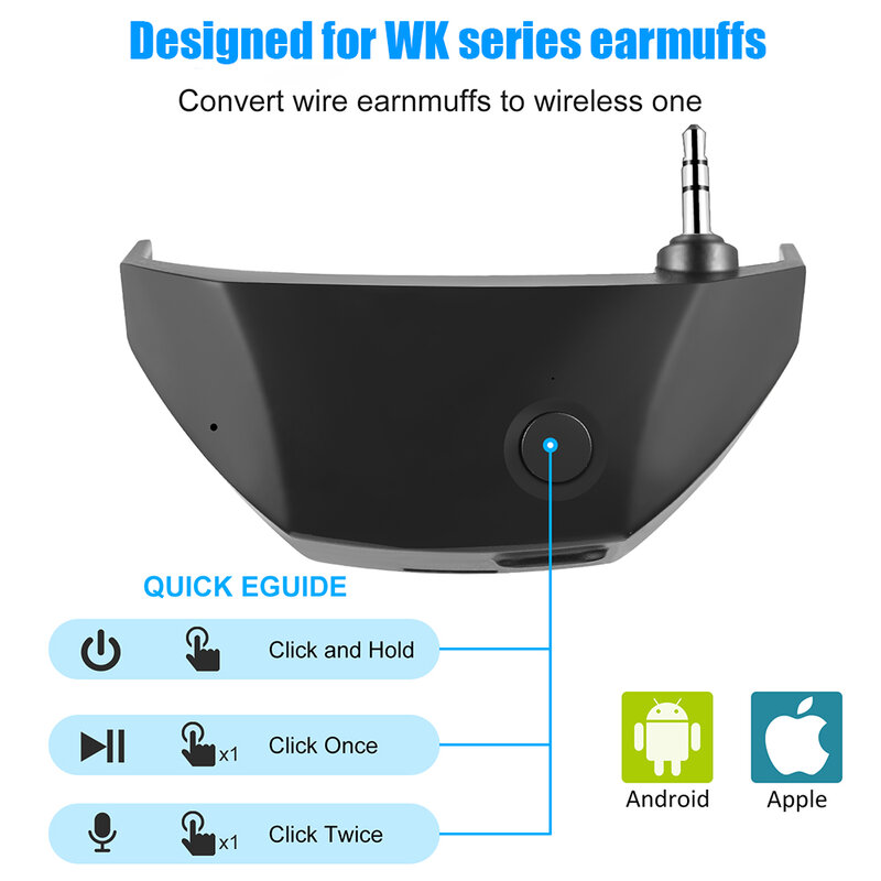 W1 Adaptador Bluetooth Design para Walker's Series, Electronic Shooting Earmuffs, Converter Fio para Wireless One