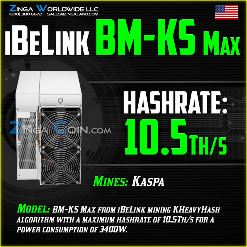 Ibelink BM-KS Max 10. 5th/S Mijnwerker Kaspa Munt Asic Mining Kheavyhash