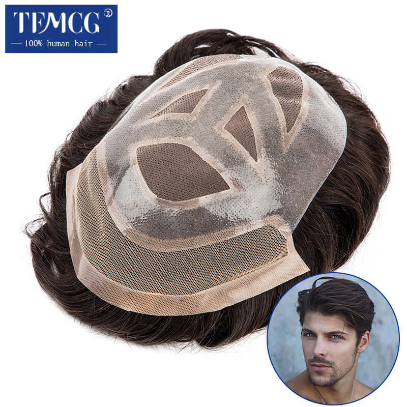 Mono & Pu z koronką z przodu oddychająca dla męskiej protezy włosów 100% Indian tupecik z ludzkich włosów mężczyźni peruka Exhuast Systems peruka dla mężczyzn