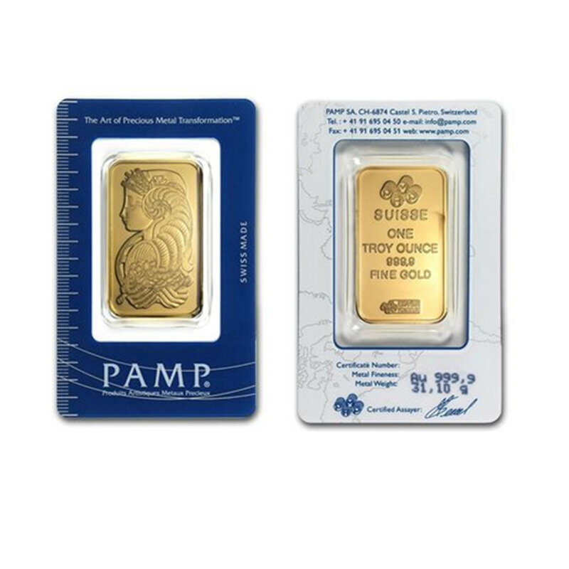 1 oz Gold Bar Silver Bar PAMP Suisse Lady Fortuna Veriscan Carbon Neutral High Quality Replica Brass Core
