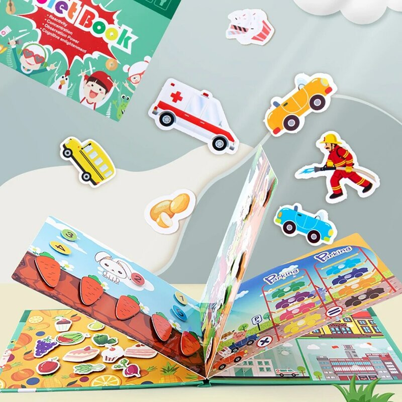 Libro educativo silencioso para bebé, pegatina sensorial, juguetes educativos, animales, dinosaurios, verduras, libro de aprendizaje Montessori DIY