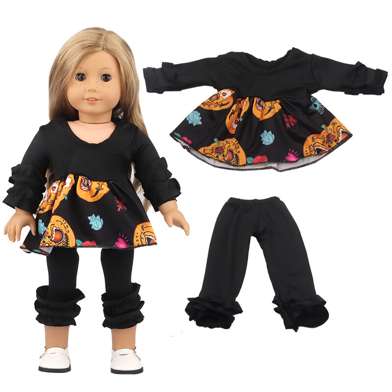 Boneca de halloween roupas terno para 18 Polegada boneca americana abóbora boneca pijamas roupa para 43 cm bebê recém nascido, og menina boneca brinquedo presente