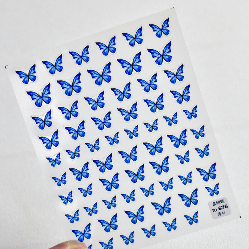 Etiqueta da arte do prego da coleção da borboleta, decoração ultra-fina 5D do slider, preto vívido, branco, rosa, azul, voando, auto-adesivo, decalques 3D