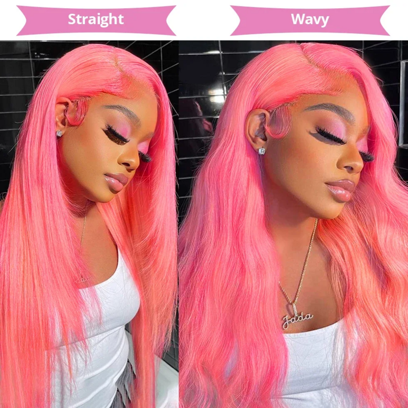 Wig rambut manusia renda depan lurus merah muda 13x6 HD Wig rambut manusia bagian depan renda untuk wanita pilihan Wig Cosplay warna 30 inci obral