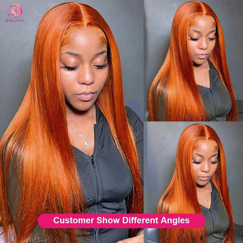 30-дюймовый имбирный оранжевый прямой парик на сетке спереди 13x6, парик на сетке спереди, человеческие волосы, бразильские волосы без повреждений, парик с цветной застежкой для женщин
