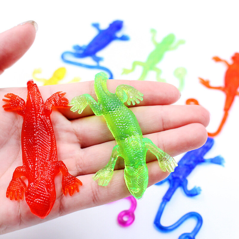 5/10個マルチカラー伸縮性粘着性のおもちゃ付箋トカゲ動物のおもちゃのための子供パーティーガジェットクライミングトリッキーおもちゃギフト