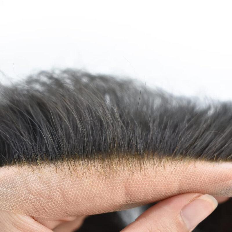 Pelucas onduladas para hombres, prótesis de encaje suizo y Base de Pu, peluca masculina, sistema de reemplazo de cabello, nudos blanqueados, postizos de línea de cabello Natural, 6"