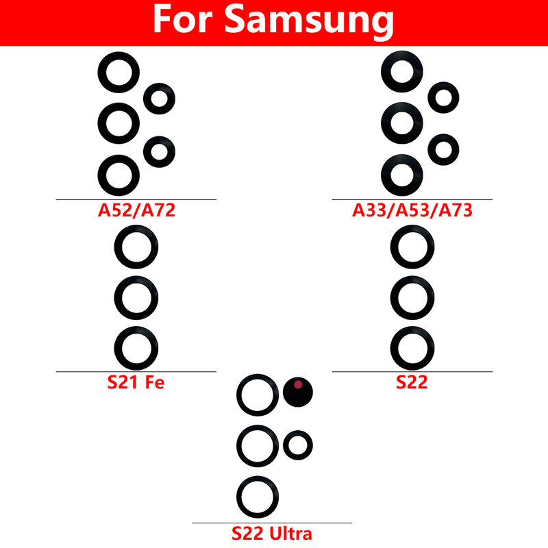 Lensa Kaca Kamera Belakang Belakang untuk Samsung S22 Plus Ultra S21 Fe A33 A53 A73 A52 A72 A03 Core M32 Pengganti Penutup Kaca Kamera
