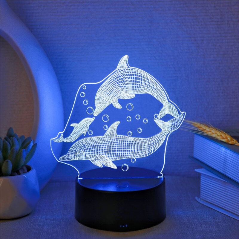 Dolphins Family 3D Night Light Novelty Night Light Desktop Lamps Bedroom Atmosphere Light 3/7/16 Colors for Room Decor Gifts