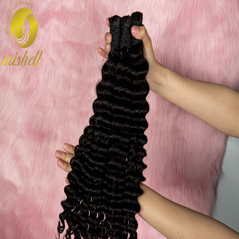 Rambut kepang Manusia 1 bundel 50g 26 28 inci rambut manusia gelombang dalam jumlah besar untuk rambut kepang tanpa pakan 10A ekstensi rambut keriting Virgin