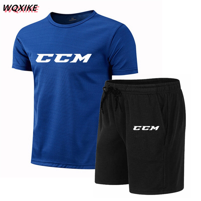 Letnia męska moda fitness Męski strój sportowy Szybkoschnący strój sportowy CCM Koszulka z krótkim rękawem + szorty 2-częściowy zestaw