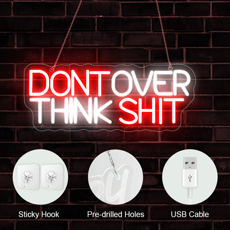 Cartel de neón Don't Over Think Shit, cartel personalizado, Club Bar