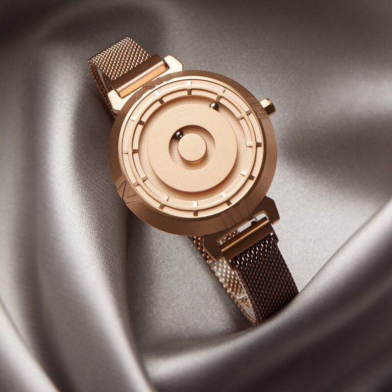 EUTOUR สุภาพสตรีนาฬิกาแม่เหล็กไม่มีกระจก Ball แบริ่งนาฬิกาควอตซ์ Elegance Minimalist นาฬิกาสแตนเลสตาข่ายสร้อยข้อมือ36มม.