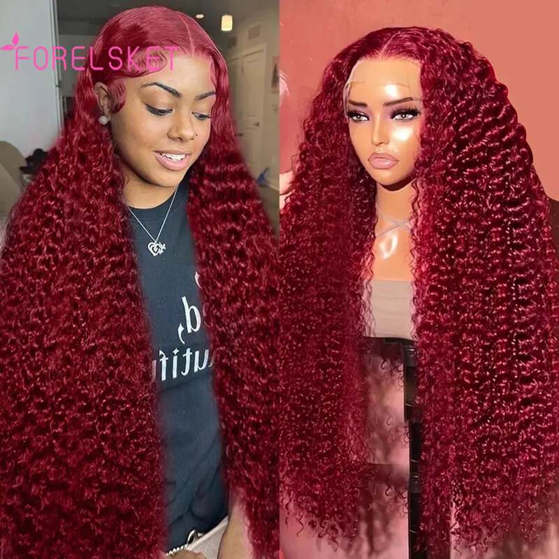 4x4 Wig Curly Human Hair Wigs 99J Burgundy Transparent Deep Wave Lace Frontal Wig 13x4 Red Color Brazilian Remy for Women wigs