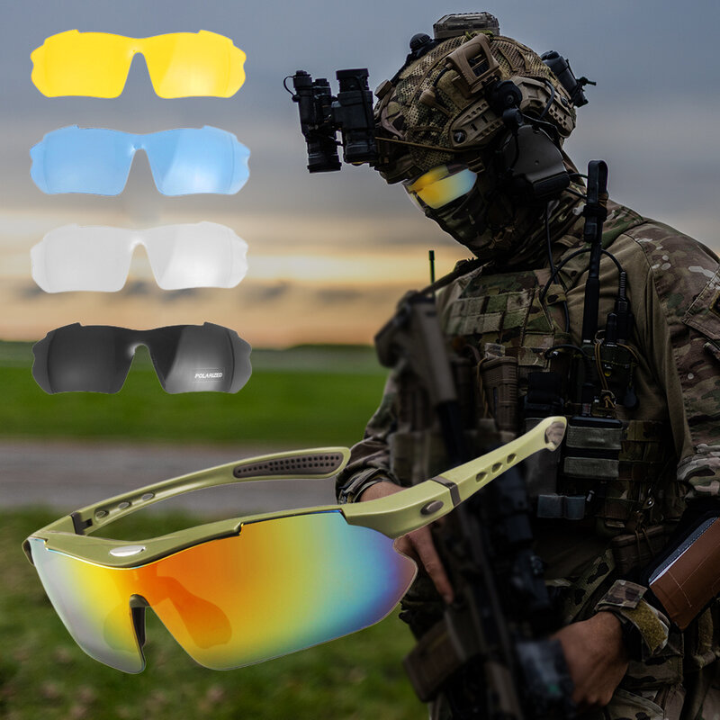 Juego de 5 lentes polarizados tácticos para hombre, gafas protectoras de seguridad para deportes al aire libre, a prueba de viento y polvo, escalada, novedad