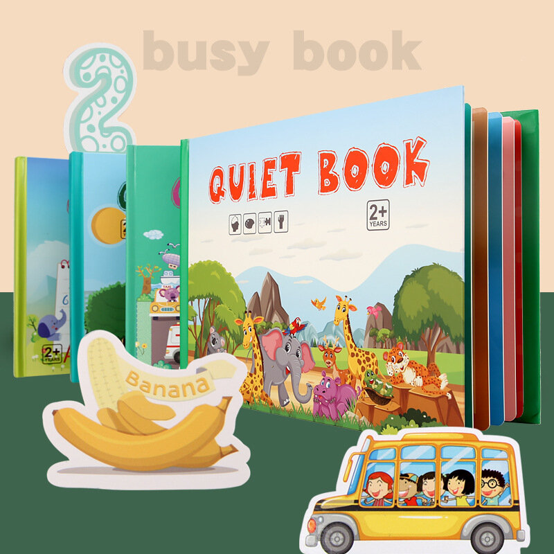 Libro educativo silencioso para bebé, pegatina sensorial, juguetes educativos, animales, dinosaurios, verduras, libro de aprendizaje Montessori DIY