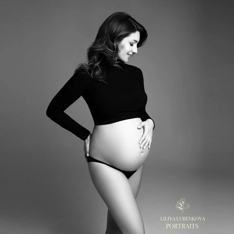 Fotografia ciążowa rekwizyty odzież elastyczny bawełniany krótki T-Shirt zestaw bielizny dla robienie zdjęć kobiet w ciąży