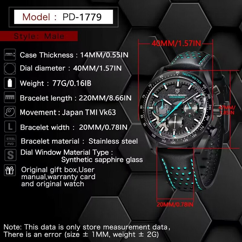 Pagani Design Maan Horloge Voor Man Mode Quartz Horloge Waterdicht Skelet Chronar Saffier Glas 1779 Reloj Hombre