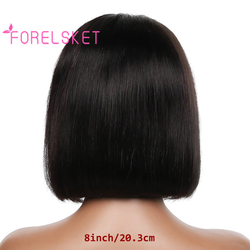 Peruca curta reta para mulheres, frente de renda, perucas de cabelo humano, peruca frontal de renda HD, sem cola, osso, 180%