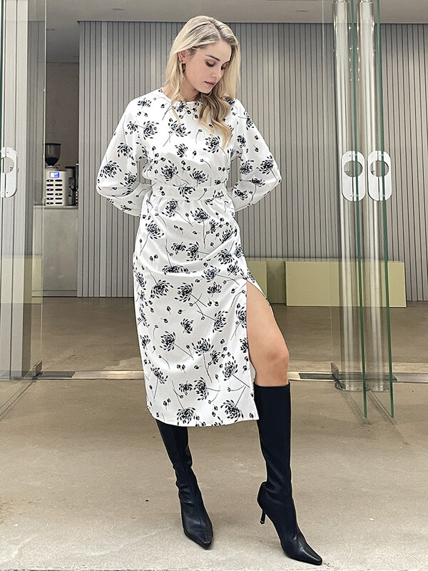 Robe maxi fendue à manches longues pour femmes, nouveau design, imprimé floral, été 2023